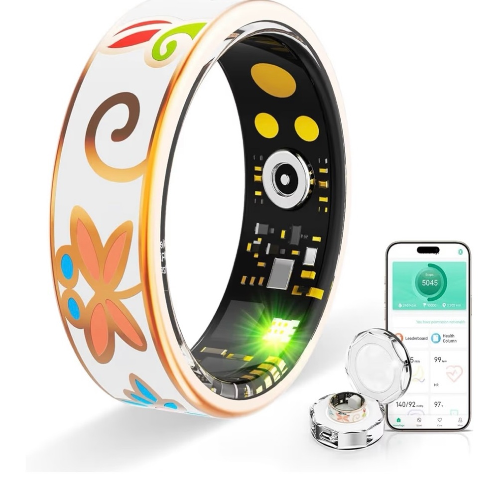 Smart Fitness Ring - White with Multicolor Accents